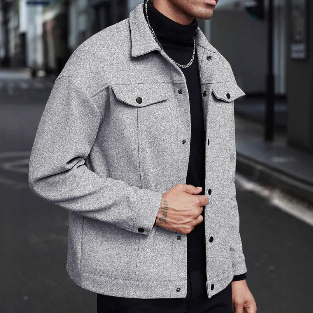 2025 Europe, America, Autumn And Winter Lapel Woolen New Men's Jacket Casual Sports Business Jacket