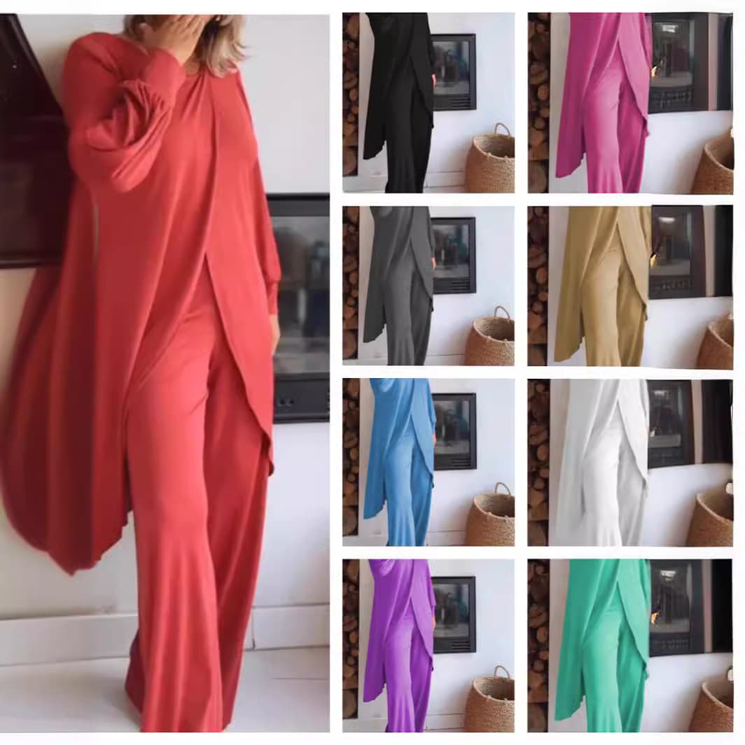 Women's Clothing fashion casual cross large size irregular long sleeved suit wide leg pants two piece suit