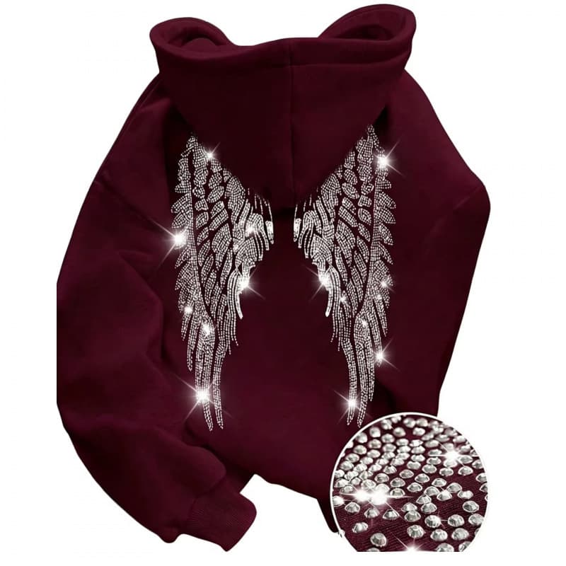 Sweat à capuche à manches longues avec ailes en strass pour hommes et femmes