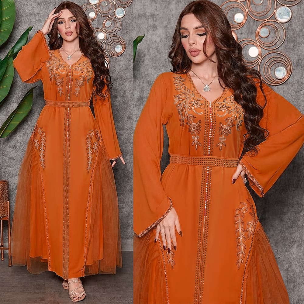 Modest Abaya Dress ​Luxury Dress – Embellished With Crystals & Beads, Elegant Chiffon & Mesh Gown For Special Occasions
