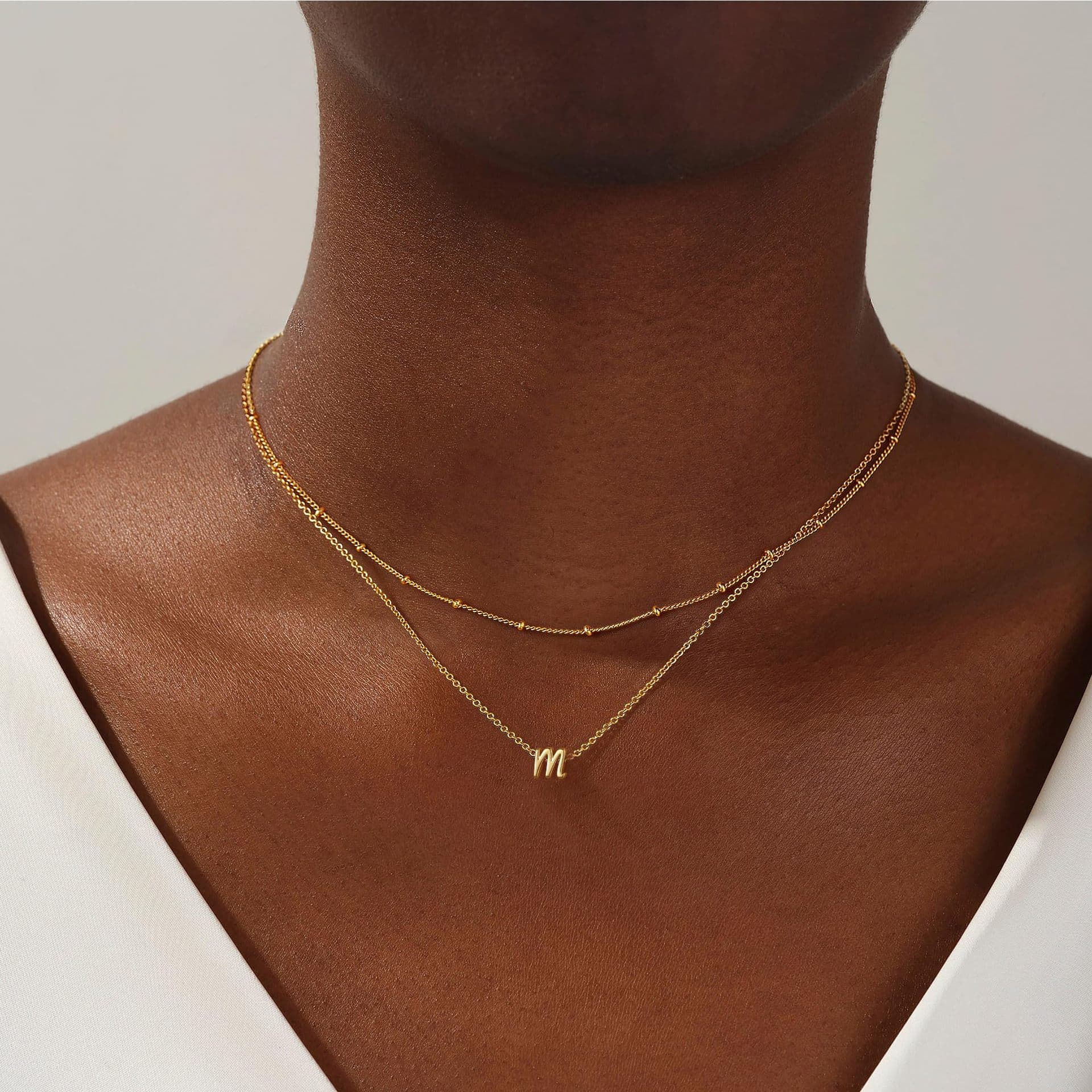 Brass Real Gold Electroplating Multi Layer Smooth 26 English Letters Personalized Pendant Ladies Necklace