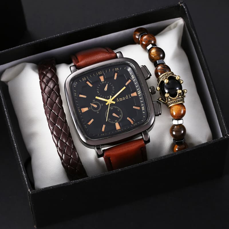 New watch men's square quartz watch business men's watch set