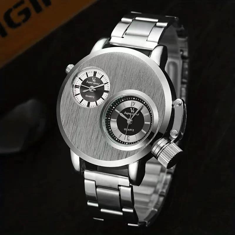 Dual Movement Creative Personality Quartz Watch Men's Watch Fashion Metal Punk Style Daily Commute Leisure Watch Birthday Valentine's Day Gift