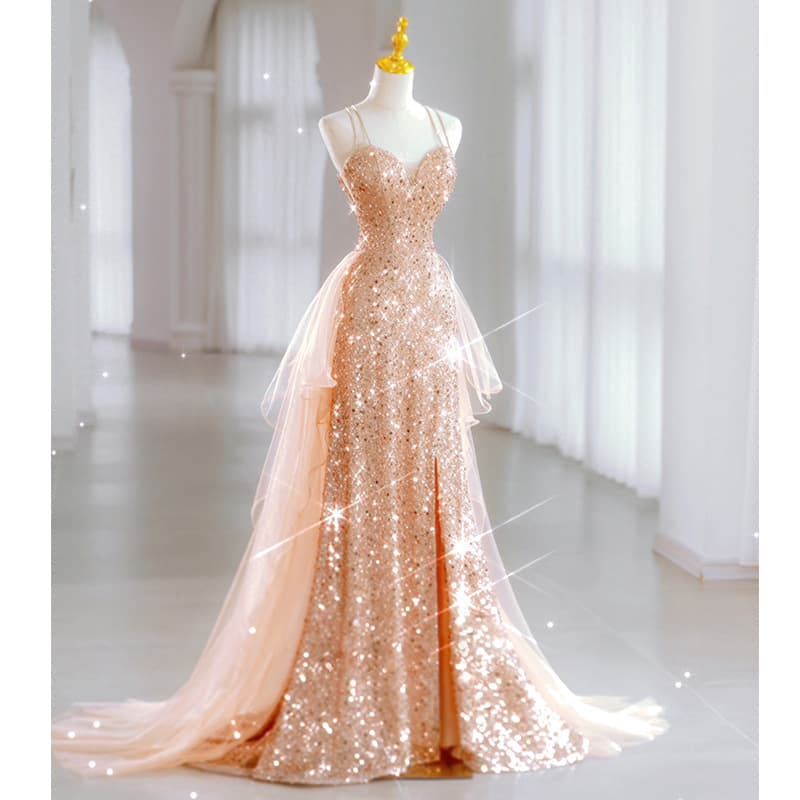Women's Clothing Sequined Evening Dress 2025 Summer New Sling Sexy Light Luxury Party Dress Skirt Sister Group Banquet Evening Dress