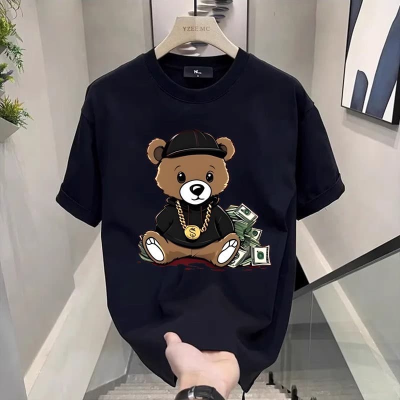 Men's Clothing Trendy Short Sleeved Ins Pure Cotton Summer Printed Round Neck T Shirt