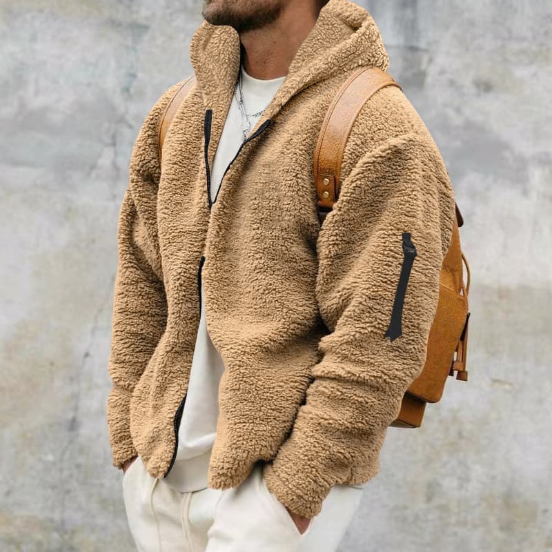 Men's Clothing 2024 jacket men's autumn and winter double faced fleece warm jacket loose hooded casual jacket
