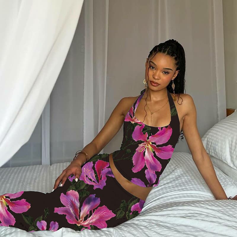 Women's Clothing Summer New Fashion Print Sexy U Neck Small Vest Slim Skirt Suit