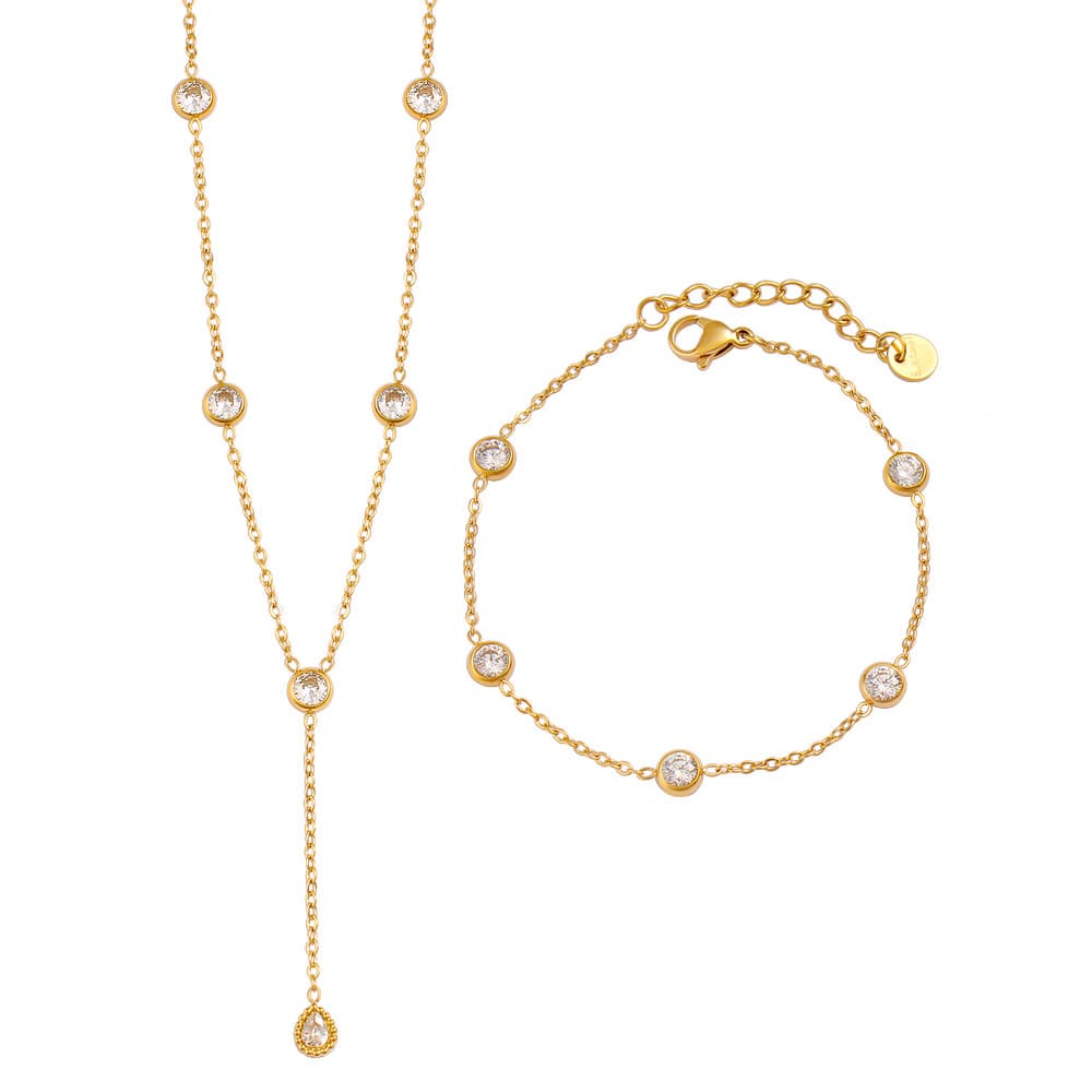 Bracelet necklace set stainless steel diamond jewelry women's fashion diamond bracelet necklace