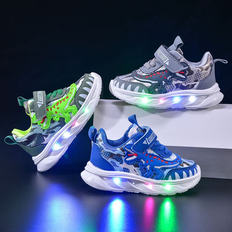 Boys' Sneakers New Style Cartoon Boys Dinosaur Sports Shoes Small And Medium Children's Leather Daddy Shoes Baby Light Shoes Trend