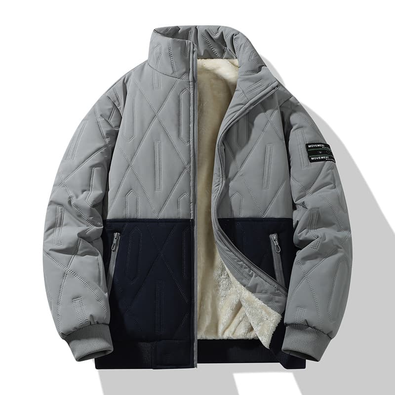 Men's Clothing Contrast Color Stitching Plus Velvet Winter Fleece-Lined Color Block Stand Collar Jacket - Stylish Unisex Casual Coat For Cold Weather​