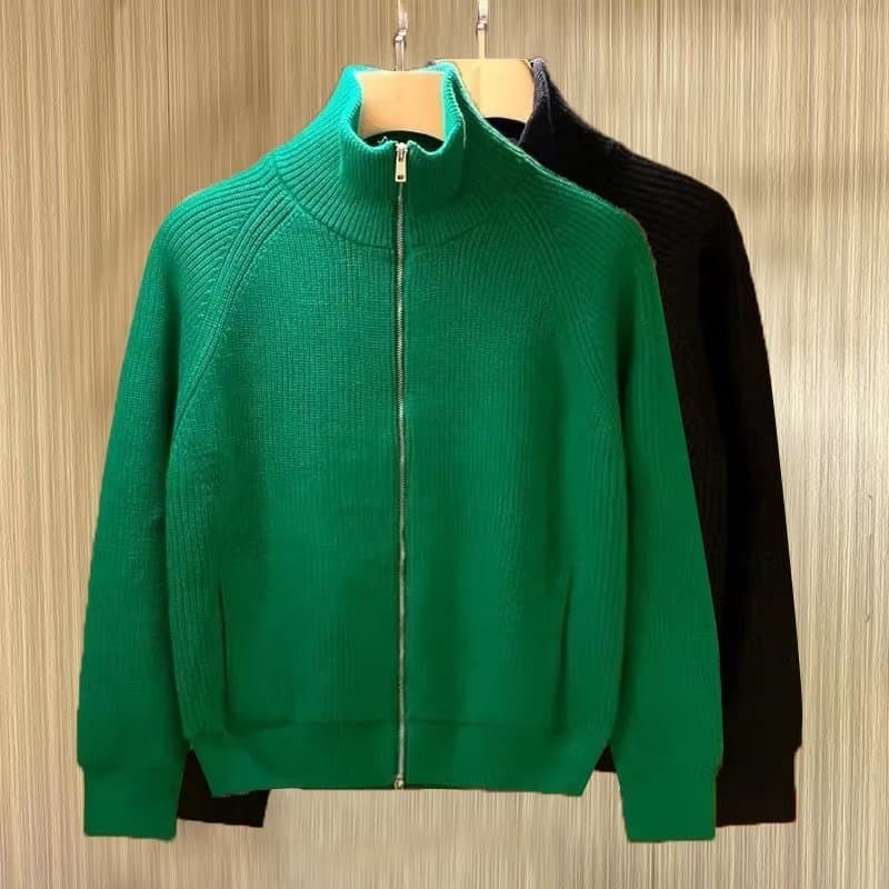 ​Men's Stylish High-Neck Zip-Up Knit Cardigan Warm Winter Pullover Sweater With Stand Collar, Breathable & Stretchable, Casual Chic For Urban Fashion​