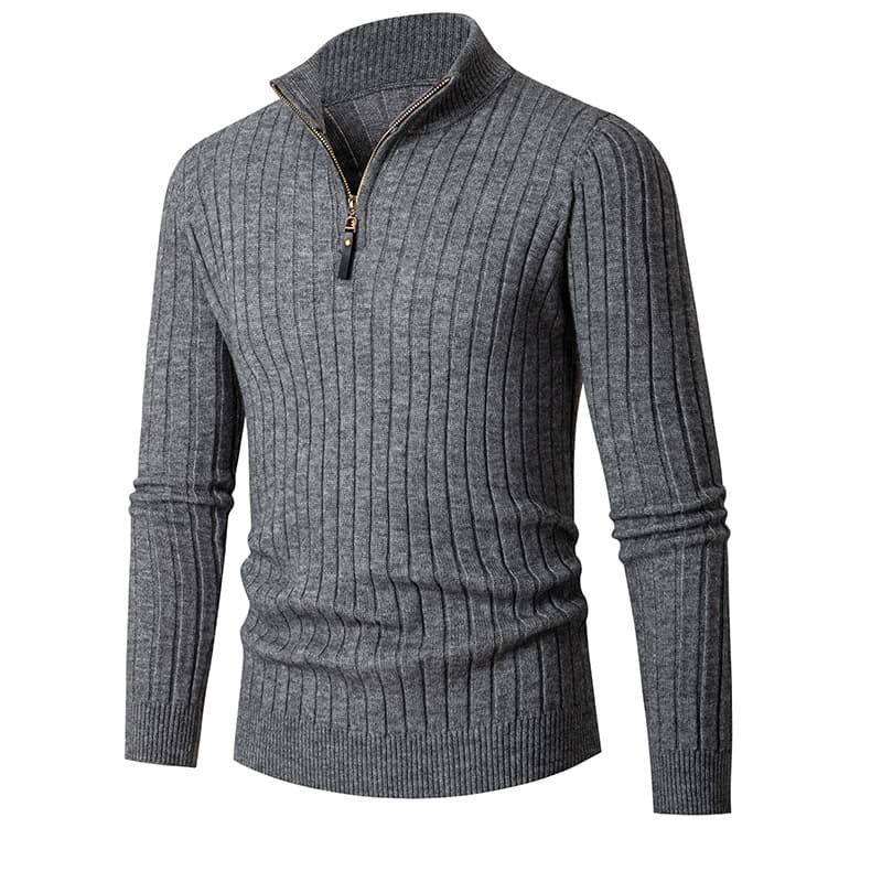 Man's Clothing Men's Long Sleeve Vertical Strip Half Turtleneck Zipper Bottom Knit Sweater For Men