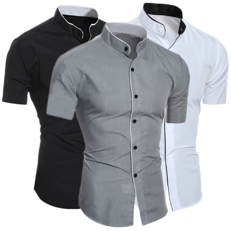 Man's Clothing Men's Solid Color Simple Casual Slim Short Sleeve Shirt Men's Suit Shirt