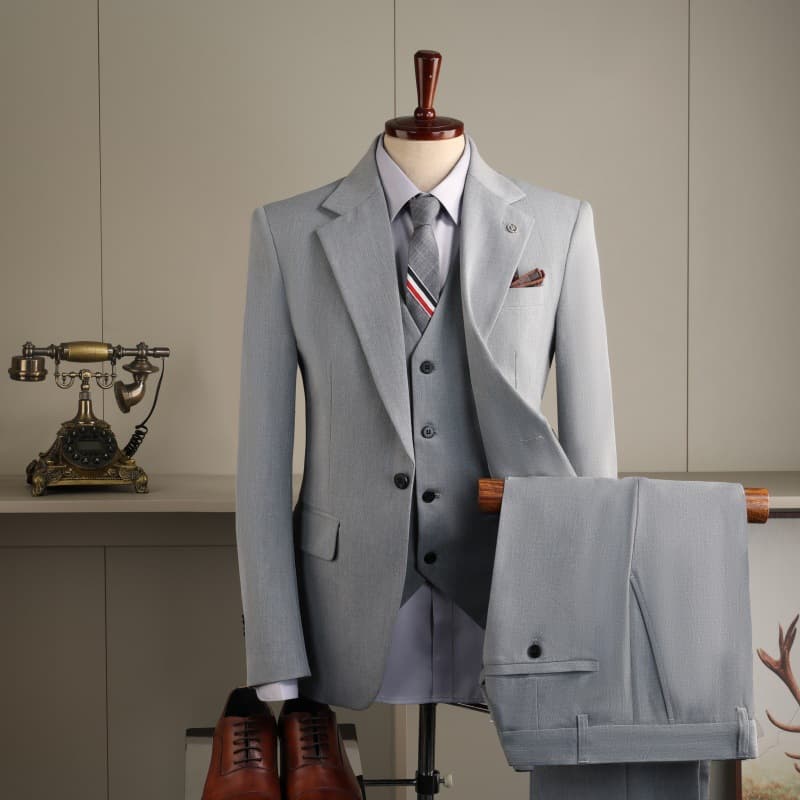 Men's Slim Fit Wedding Suit Set - Groom & Groomsmen Formal Blazer + Dress Pants (Black/Navy/Charcoal/Gray) - Business Suit With Adjustable Waist