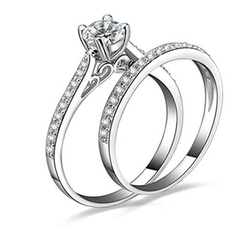 Yamaler 2Pcs/Set Shiny Cubic Zirconia Plated Sier Romantic Couple Finger Ring for Wedding