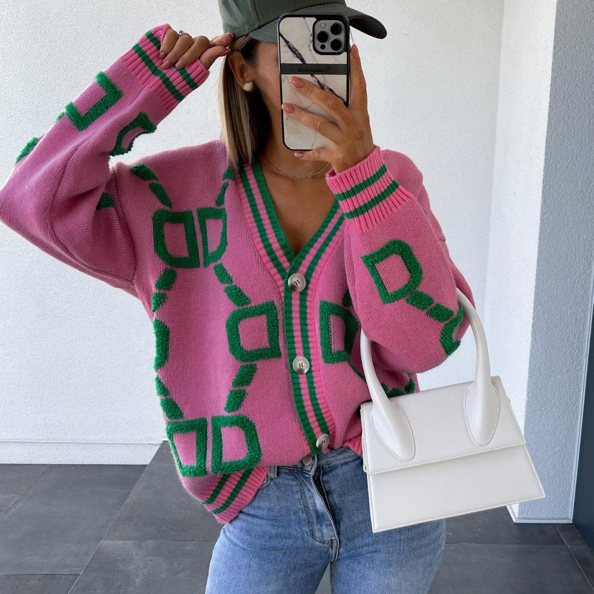 Women's Clothing Sweater Jacket Single-breasted Towel Embroidered V-neck Top Autumn And Winter New Loose Knitted Cardigan