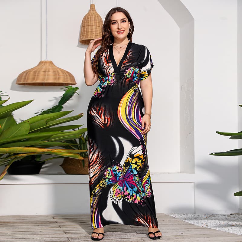 Women's plus size women's clothing M-5XL plus fat plus long mopping dress holiday beach dress