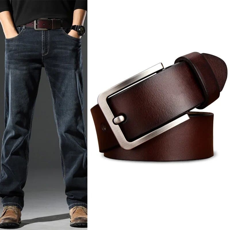 2024 New Men's Genuine Leather Belt European and American Retro Fashion Casual Needle Button Belt Versatile Thick Cowhide Pant Belt