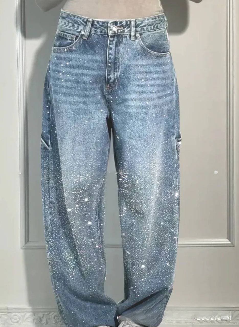 Women's Clothing Spring And Summer New Women's Casual Rhinestone Loose Harem Jeans