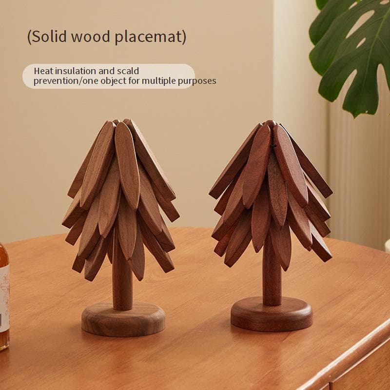 Creative Solid Wood Trivet Set - Acacia Heat Resistant Coasters & Placemats For Table Cups Bowls & Pots (Tree Design)​​