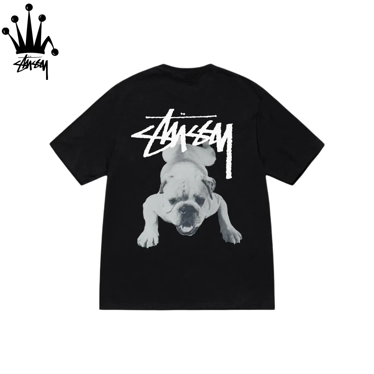 T-shirt Stussy SS25 Stock Dog, col rond, manches courtes, imprimé, ample, pour homme et femme