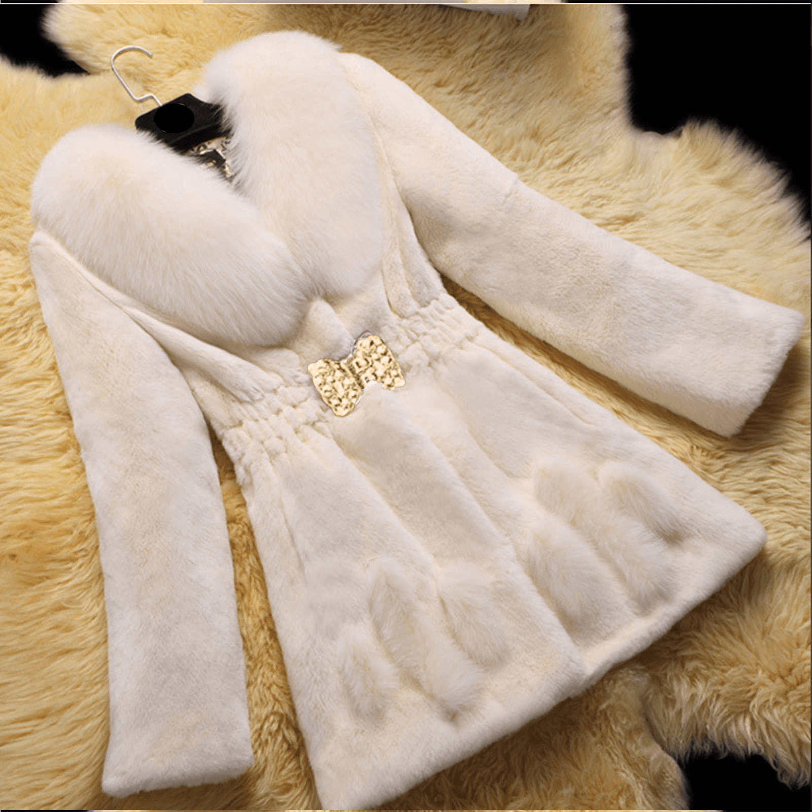 Women Fur Coat For Women Autumn And Winter Mid-length Fox Fur Collar Waist Slimming Plush Coat