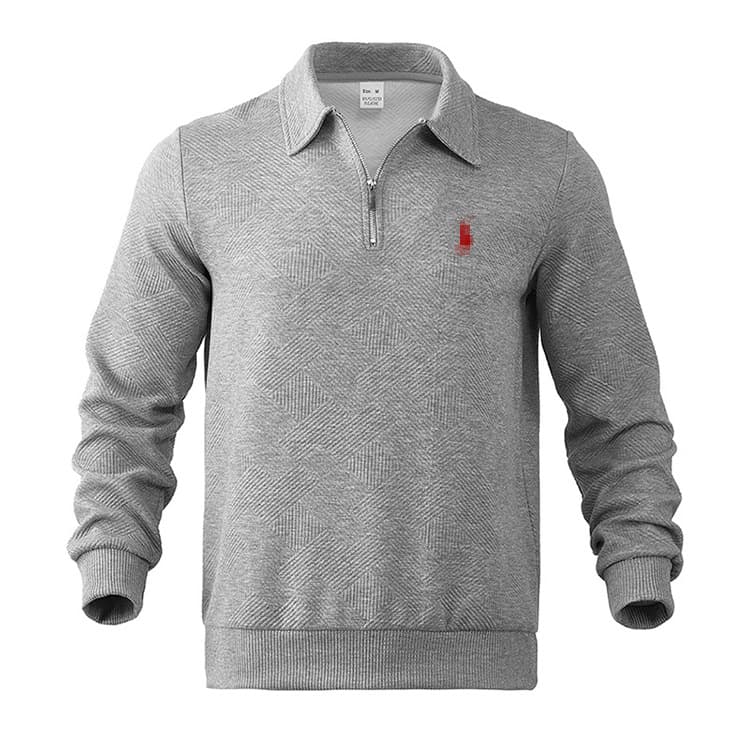 Vêtements pour hommes 24 automne Cross Border hommes rétro lourd jacquard à manches longues revers demi-fermeture éclair polo bas couleur unie sw