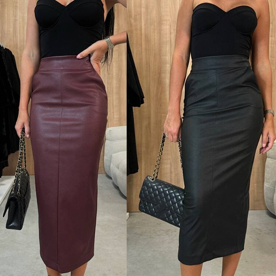 Women's Clothing new high waist slit leather skirt INS casual fashion party pocket hip skirt female