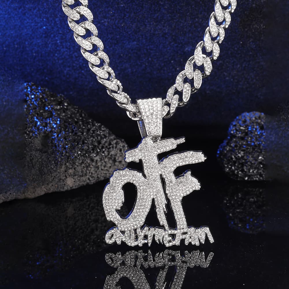 Chain Necklaces Hip Hop Full Diamond OTF Letter Necklace Pendant Design Sense Fashion Alloy Rhinestone Cuban Chain