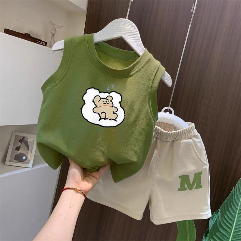 Fashion Children's Sports Vest T Shirt + Shorts Children's Clothing Summer Children's Small Children's Cute Cartoon