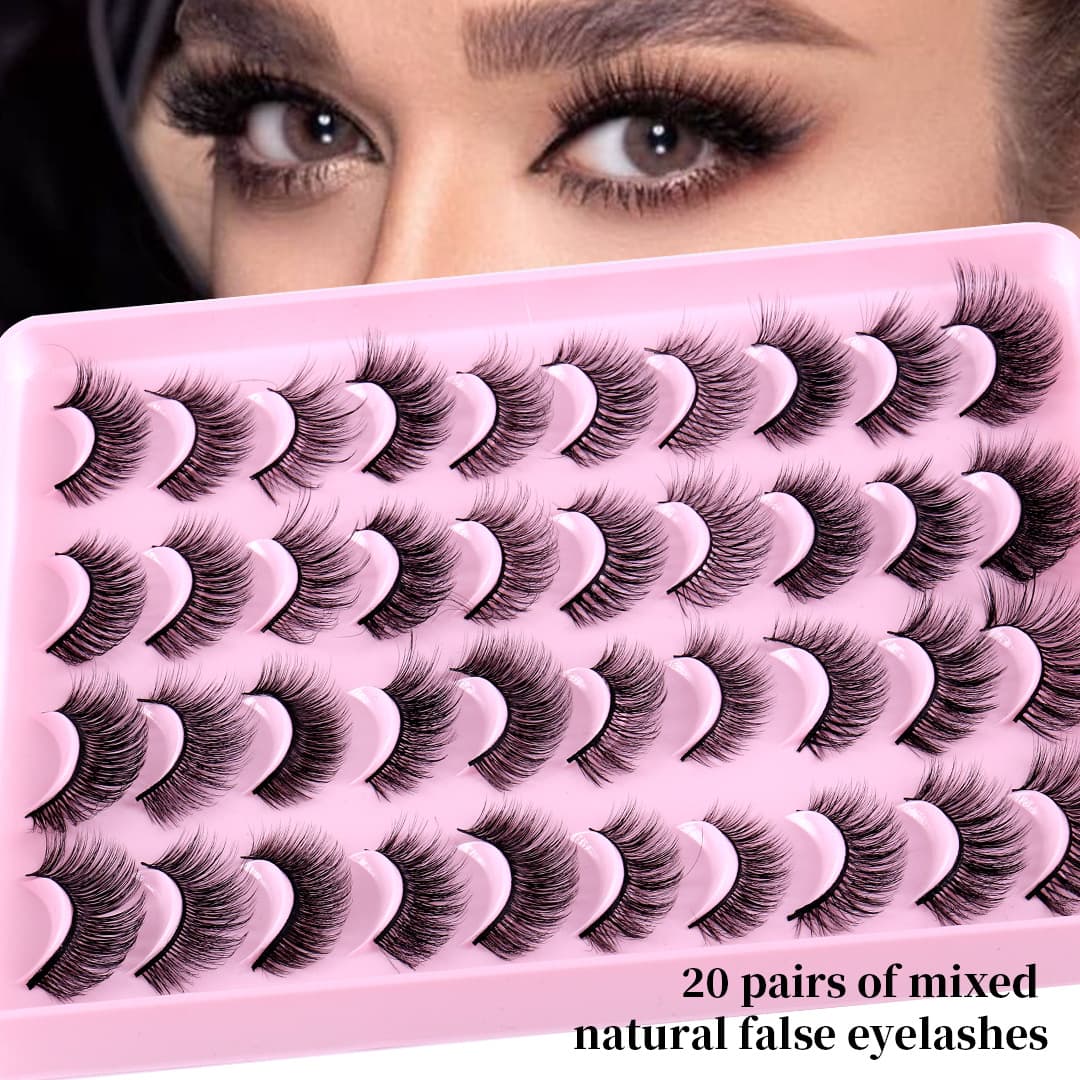 Lash extension set 20 pairs of mixed natural thick false eyelashes artificial fiber eyelashes messy slim eyelashes