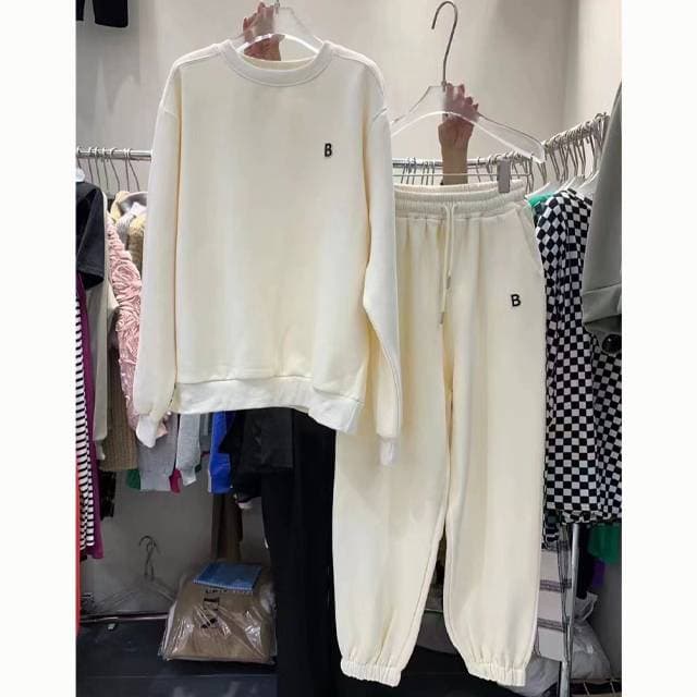 Women's Clothing Autumn and winter plus velvet thickened loose sweatshirt sweatpants suit fashion leisure sports two piece suit