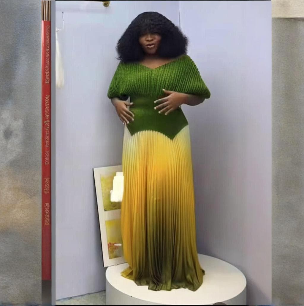 Women's Clothing Pleated New Solid Color V Neck Top + Gradient Half Length Long Skirt Two Piece Suit