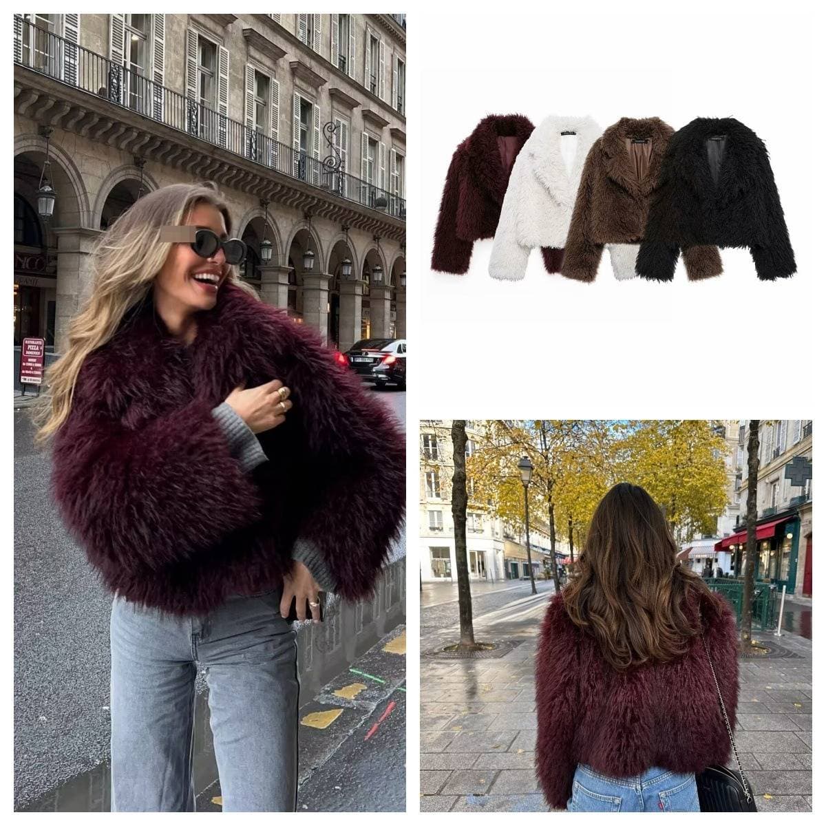 Women's Faux Fur Cropped Jacket Winter Fashion Short Coat Streetwear Outerwear For Women (Wine Red, White, Dark Brown, Black)​​