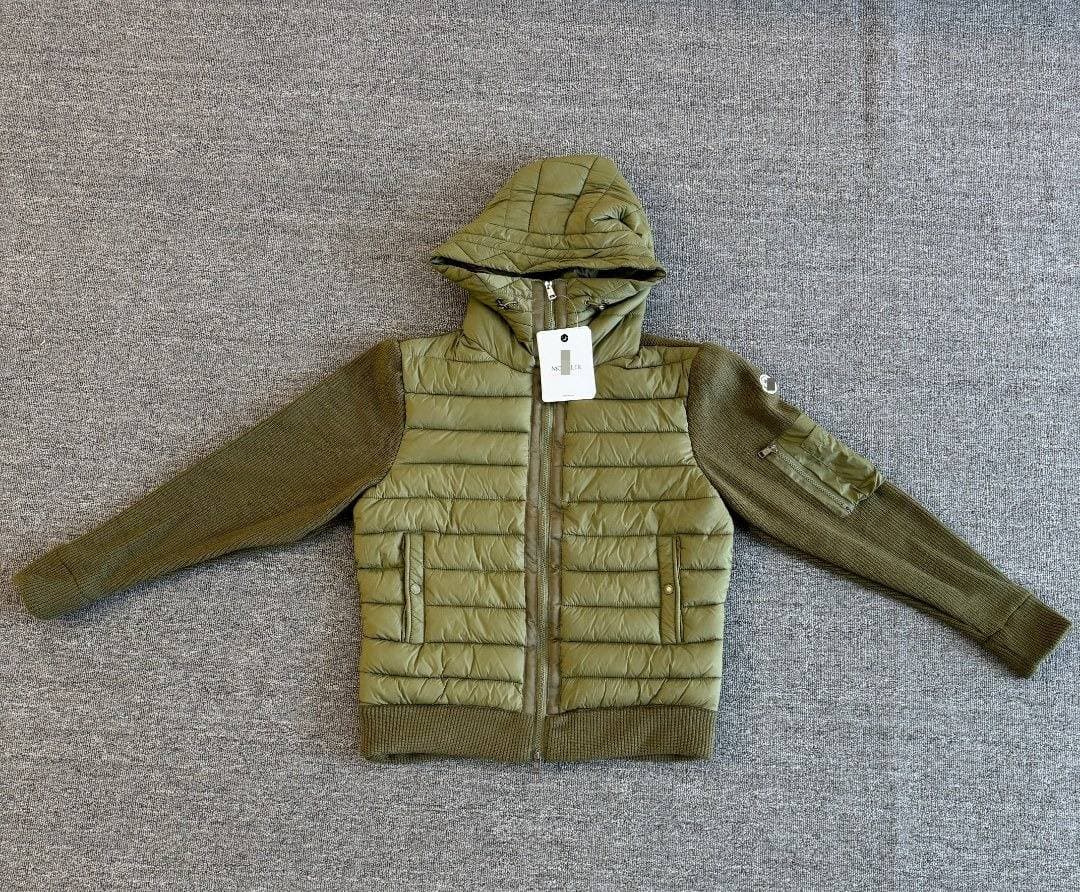 Doudoune matelassée hybride à manches en maille Monncler pour homme, capuche zippée, tissu mixte