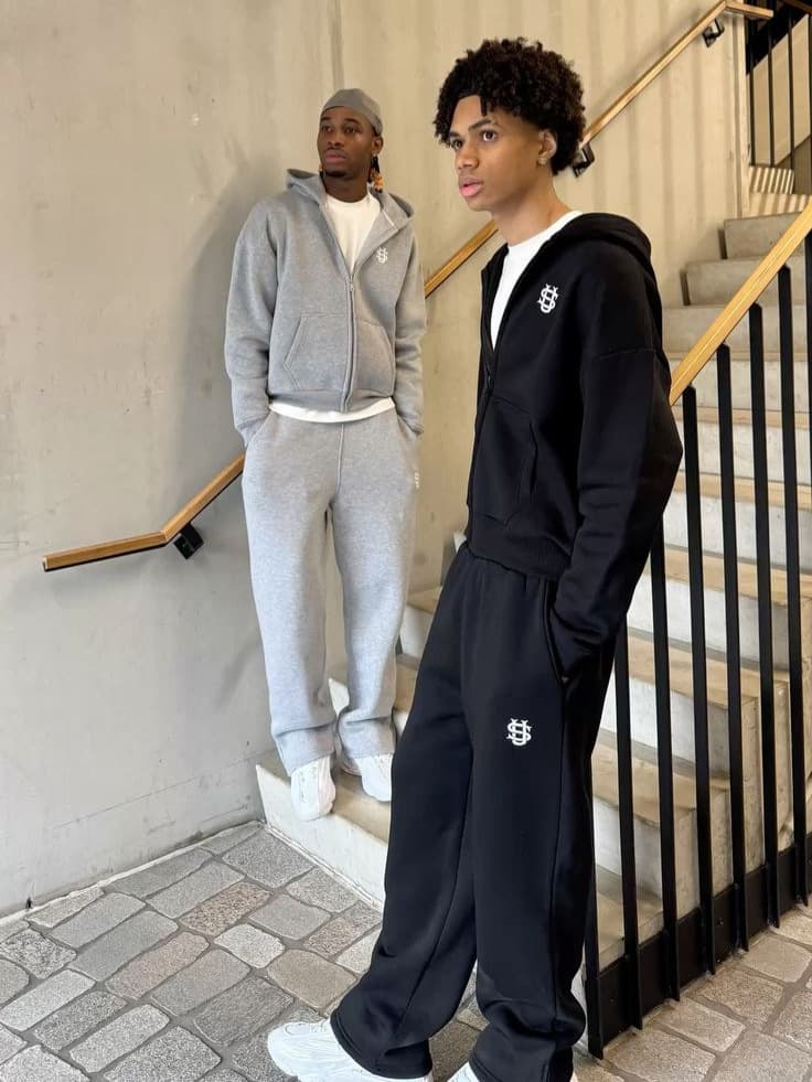 Men's Clothing Streetwear Track Suit – Oversized Zip-Up Hoodie & Jogger Set (Black/Gray/Pink, S-XXL) | Hip-Hop Casual Athleisure For Men & Women​