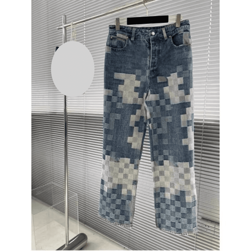 Men's Clothing Jeans Men's Checkerboard Stitching New Trendy Brand High End Wide Leg Straight Leg Versatile Casual Pants