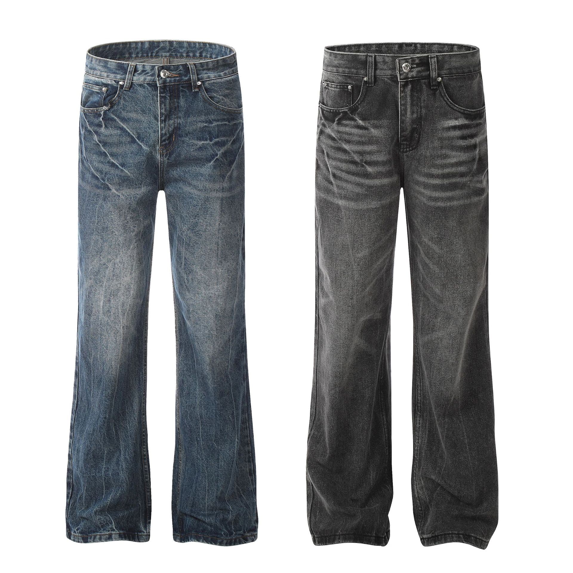 ​​Men's Clothing ​​Men's Slim Bootcut Jeans - Vintage Washed Denim With Lightning Stitch (Retro Streetwear Style)​​