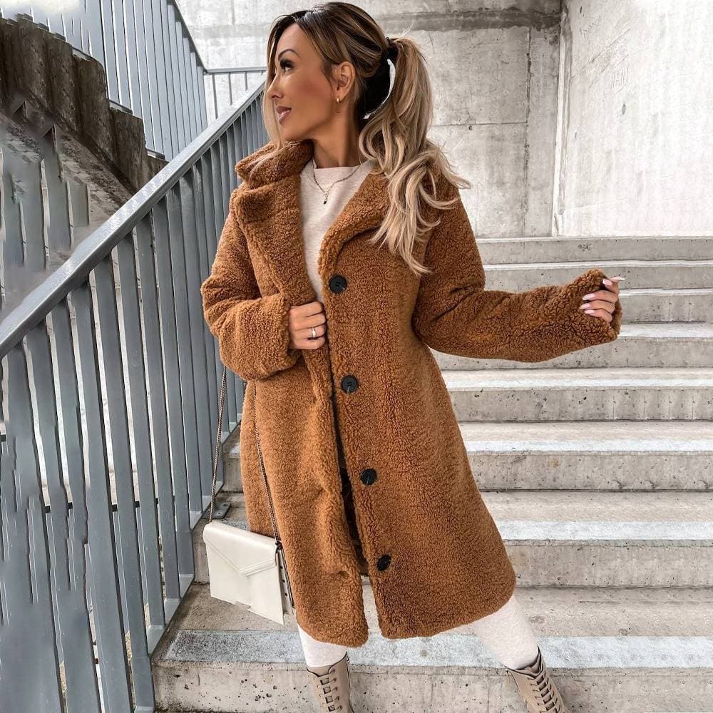Women's Clothing temperament fur thick lapel regular women's woolen coat