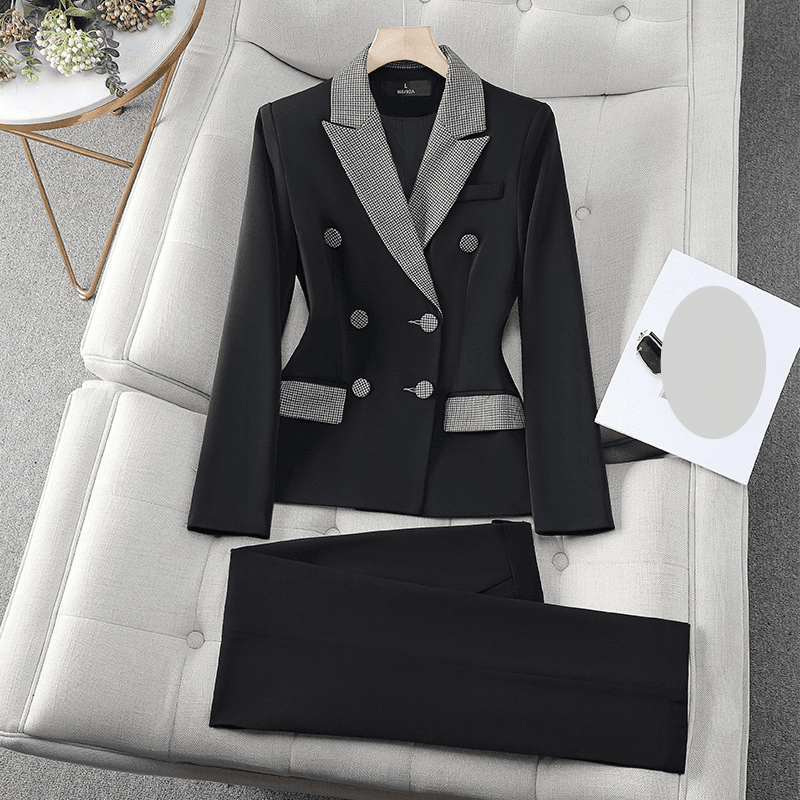 Women's Clothing waisted spring and autumn houndstooth small suit jacket for women mid length slim fit temperament suit jacket professional suit