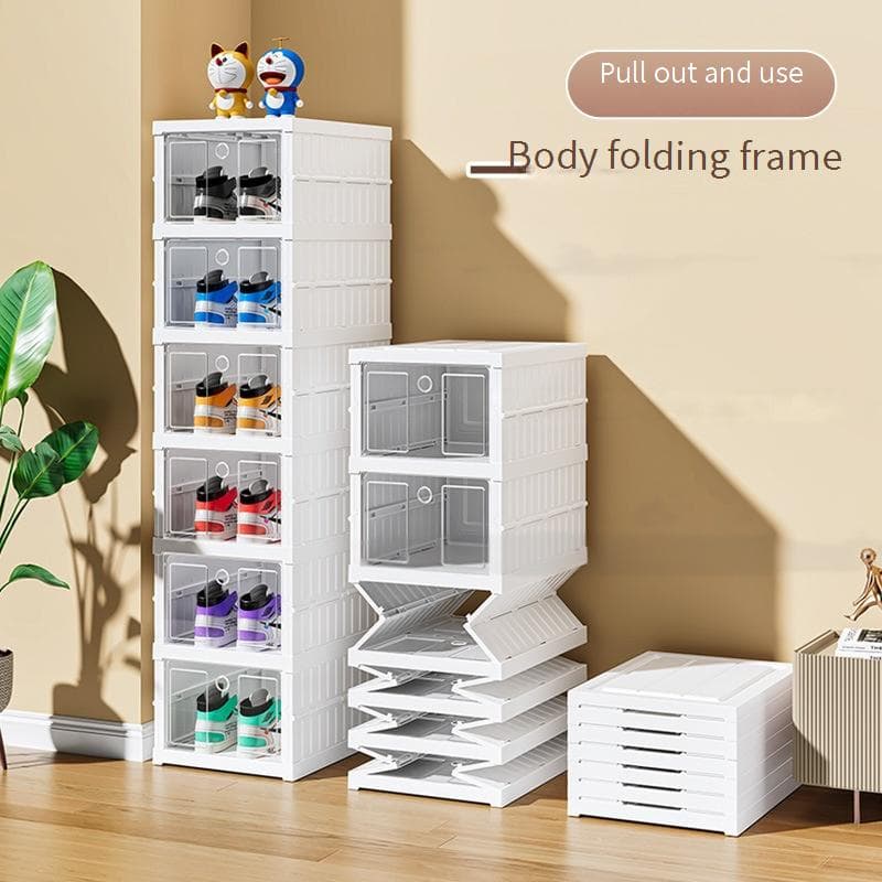 Folding Shoe Rack Multi Layer Space Saving Door Shoe Storage Box Plastic Balcony Free Installation Foldable Simple Shoe Box