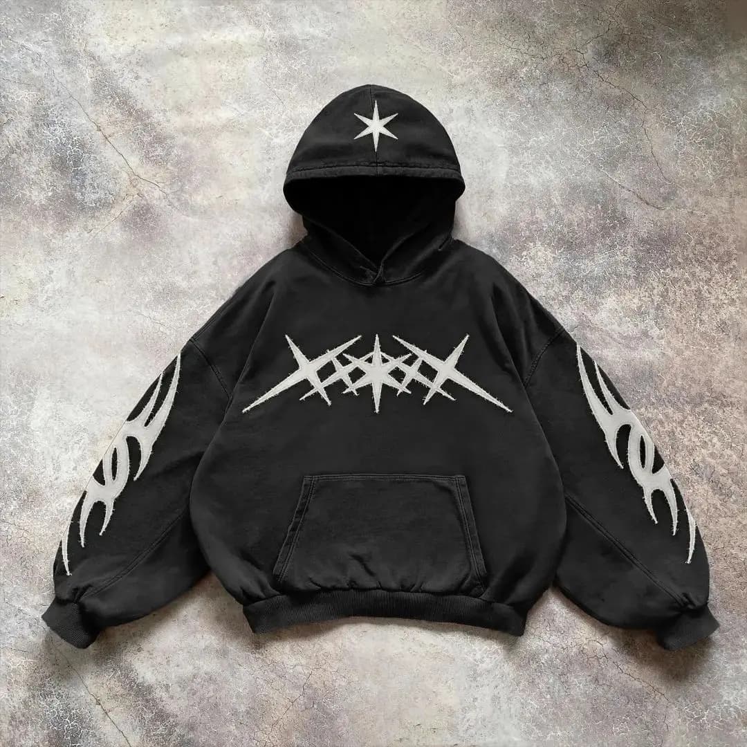 Y2K Print Hooded Sweatshirt For Men & Women, Oversized Retro Pullover With Trendy Graphic, Long Sleeve Streetwear For Casual Wear ​​
