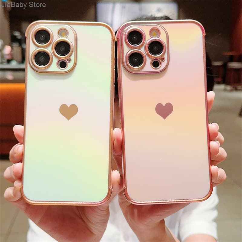 Jellewed Heart Camera Protection Rainbow Luxury Glitter Liquid Soft Phone Case For iPhone 11 12 13 14 15 16 Plus Pro Max Cover