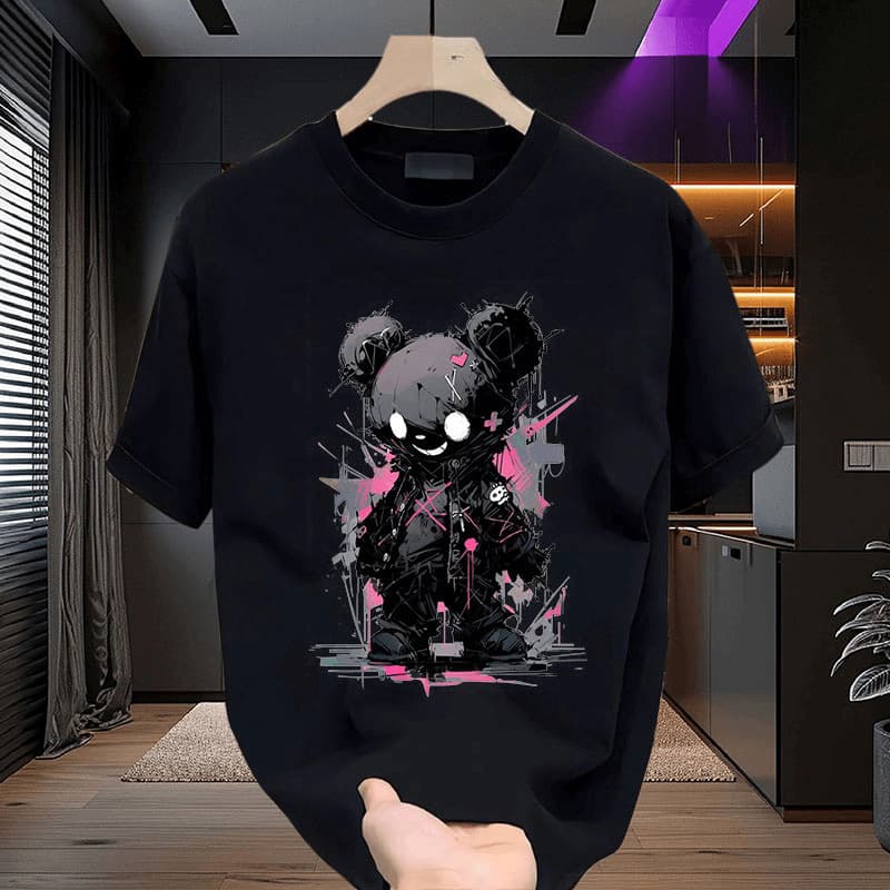 Men's Clothing Heavy Cotton Short Sleeved T Shirt For Men In Summer New Style Trendy Brand Handsome Print Loose Round Neck Casual Top