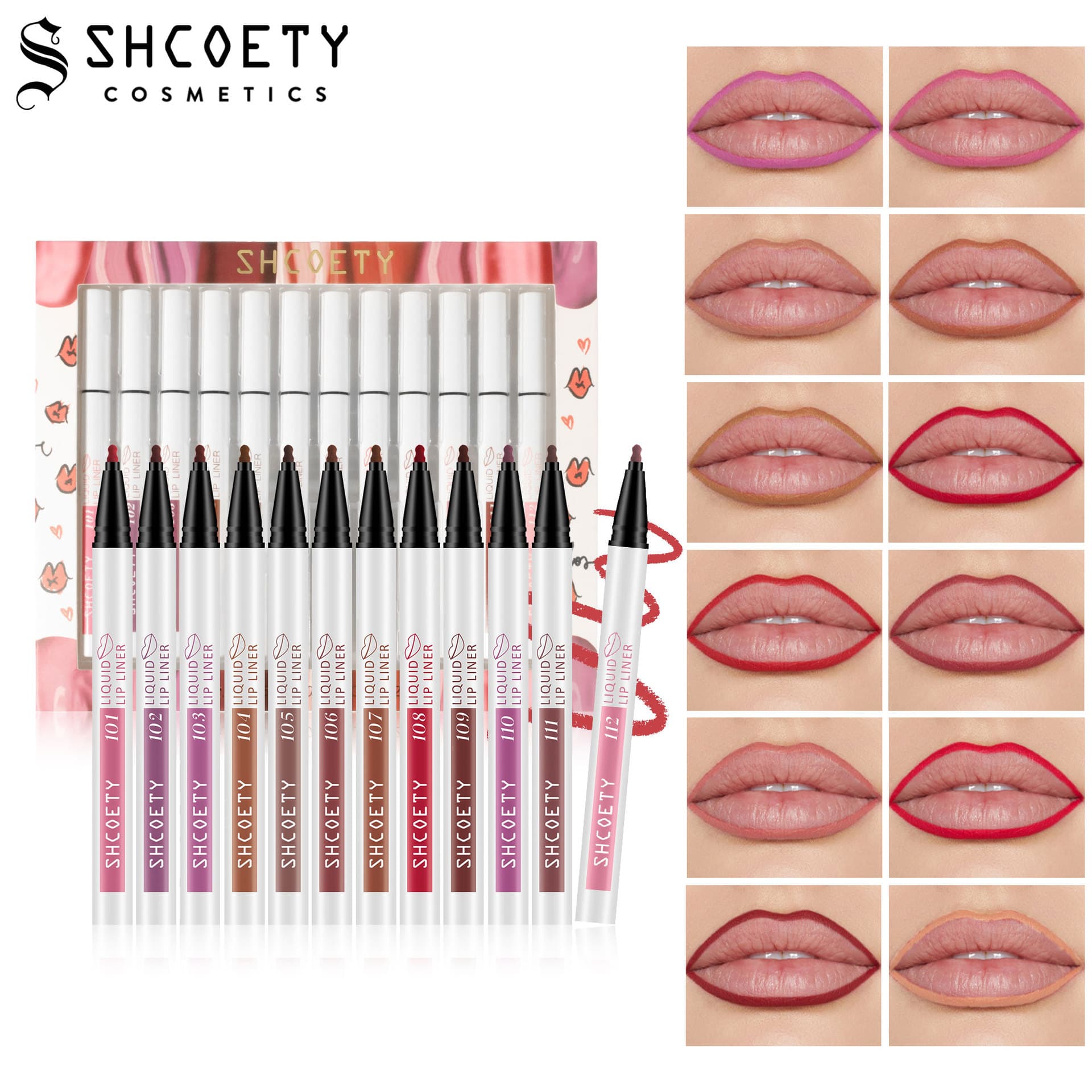 SHCOETY Matte Liquid Lipliner Set - Waterproof Nude Lip Glaze, Long-Lasting Lipstick Pen - Foggy Finish Lip Gloss Kit