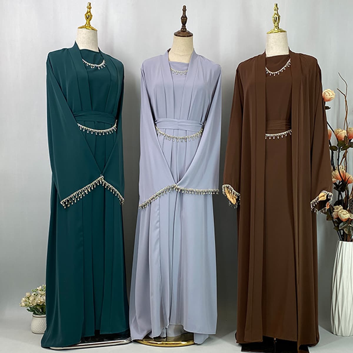 Ramadan Nida Muslim Set Detachable Chain Abaya Moroccan Wedding Caftan African Black Dress Dubai Long Women Evening Robe Kaftan