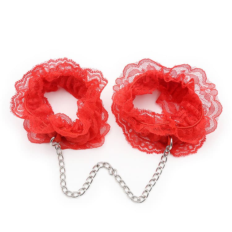 ​​Lace Restraints Handcuffs & Chains - Red & Black Bondage Toys For Couples​​