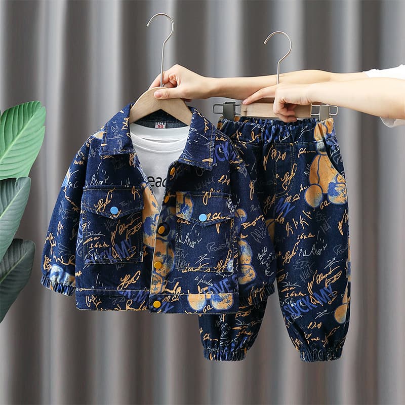 Boy's Spring And Autumn Denim Two-piece Children's Autumn Handsome Boy Baby Clothes