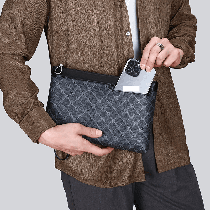 Men's ClutchBag Wrist Bag Hand Grip Bag High-end Business Men's Bag Fashion Printed Pu Large Capacity Commuter Leisure Handbag Advanced Sense