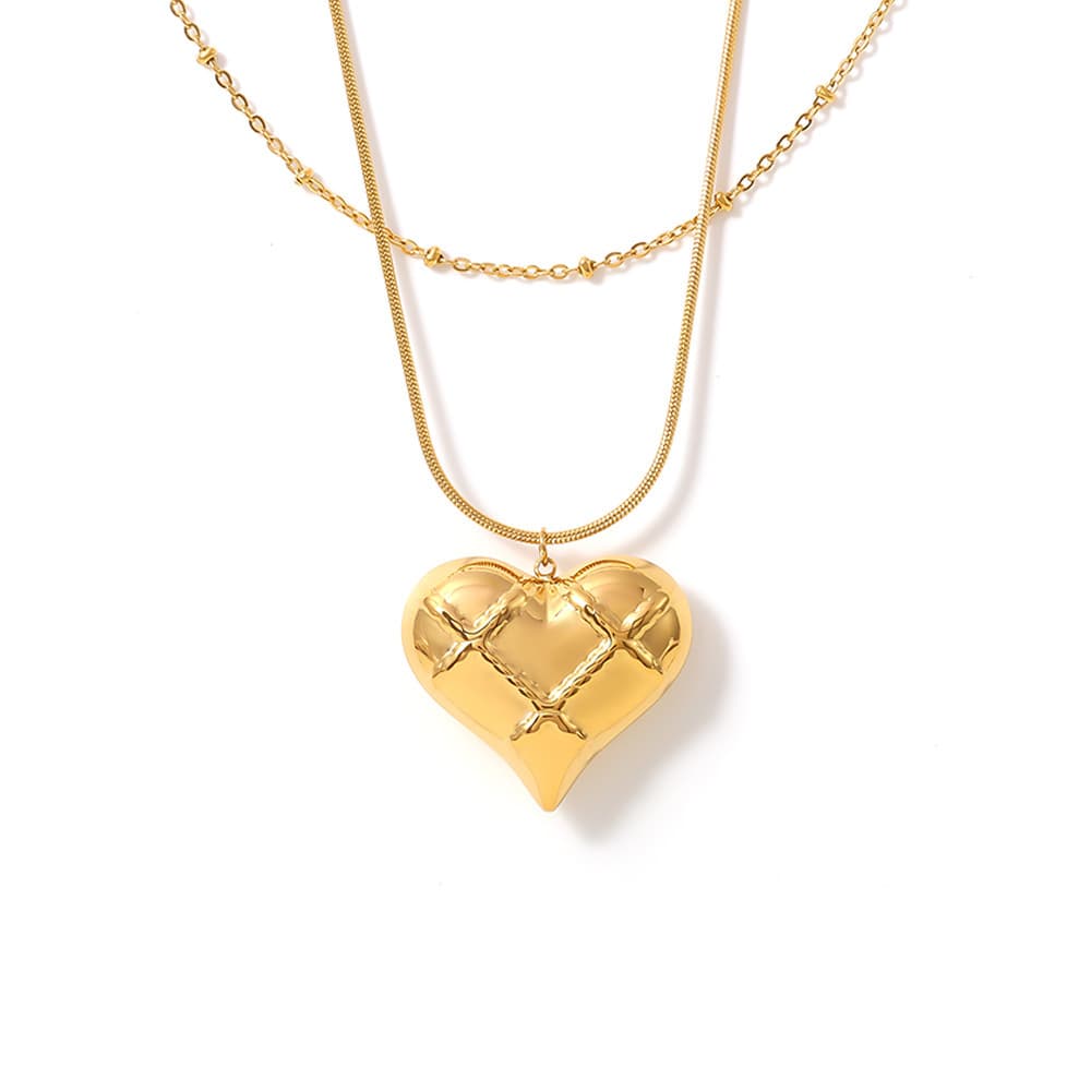 Hollow Plaid Heart-shaped Pendant Necklace Made Of Stainless Steel PVD Vacuum Layered, High-end Clavicle Chain